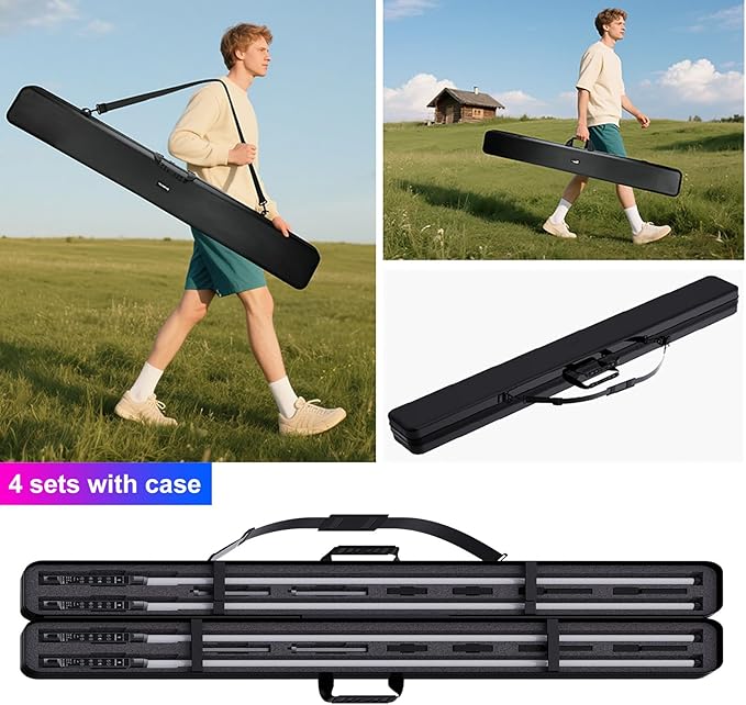 4Pack Professional 360 DJ Tube Light Bar Stand with Case Battery Powered IP65 Waterproof APP Control D40 5ft RGB Led Party Light Stick for Outdoor Video Studio Wedding Stage Lighting