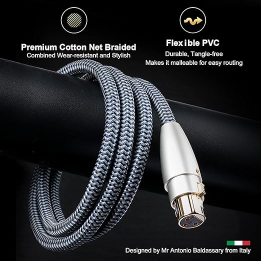 Balanced XLR Cables, 3-Pin Balanced XLR Microphone Cable Male to Female Mic Cable, 24k Gold Plated Connector and Solid Copper Shell 3.2ft/1M