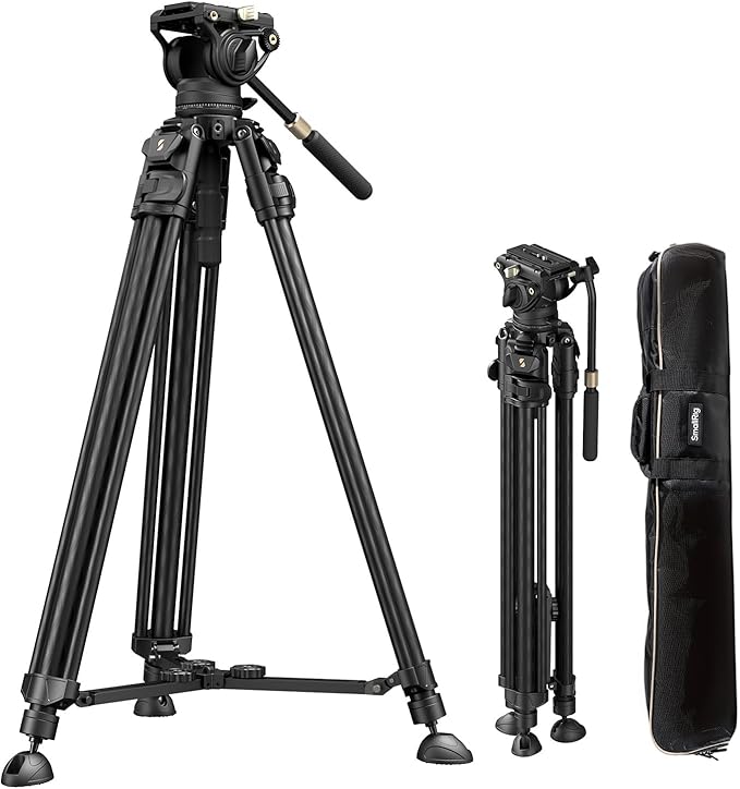SmallRig AD-50 Max Heavy Duty Video Tripod, 68.5" Carbon Fiber Lightweight Tripod with FreeSpeed One-Step Height Adjustment, Fluid Head, Dual-Mode QR Plate, Load up to 17.6lb