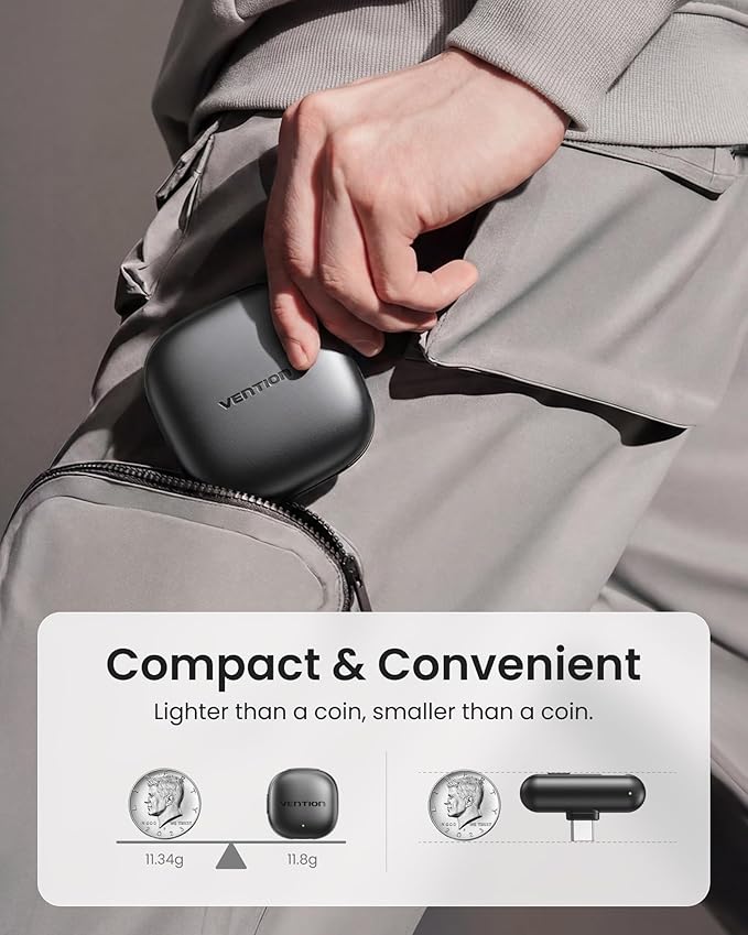 VENTION Mini Wireless Microphone for iPhone 17/16/15 Pro Max, USB C Bluetooth Microphone for Android/Camera, Ai Noise Cancelling Lavalier Mic with 24H Charging Case for Video Recording Vlogging