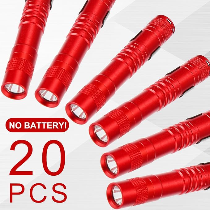 Hortsun 20 Pcs Mini Pen Light Flashlights Christmas Gifts for Men Pocket Flashlights Pen with Clip Small LED Handheld Slim Torches Without Battery(3.54 Inch,Red)