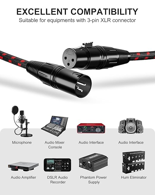 XLR Cables 3 FT 4 Pack, XLR Microphone Cable Male to Female, Nylon Braided, Compatible with Microphones, Mixer, Speaker Systems and More, Black-Red