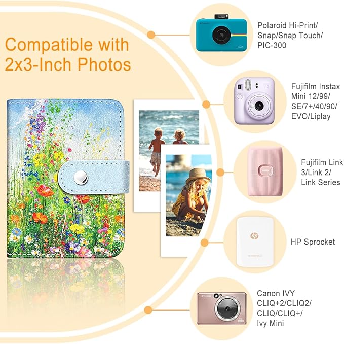 Lebrocoli Floral Garden Small Photos Album for 2x3 Inch Films, 56 Pockets Mini Cute Albums Book for Polaroid Fujifilm Instax Mini Instant Camera Printer, Kpop Photocard Pictures Binders Holders