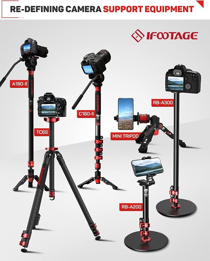 IFOOTAGE Round Base Monopod A300, 60" Camera Tripod Monopod Aluminum Studio Camera Stand with 1/4'' & 3/8'' Screw/Light Adapter for Camera, Tripod Head, RingLight, Streaming, Interview, Payload 22lb