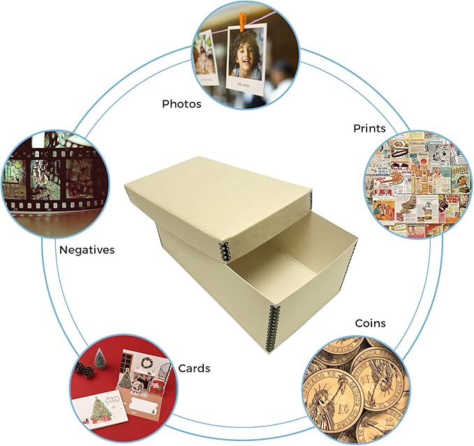 Lineco Photo Card Box, Museum-Quality Archival Storage, Acid-Free with Removable Lid, Bulk Storage for Negatives, Prints, Films, Photos, 4x6x12 Inches, Tan, 2 Pack
