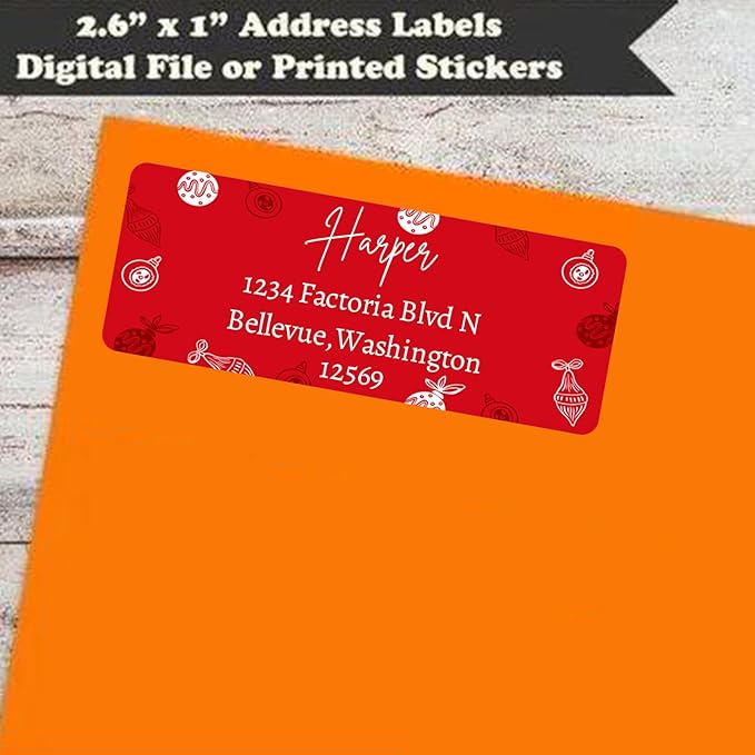 Christmas Return Address Labels Personalized - Custom Return Address Labels,Set of 250-500 Mailing Labels, Self Adhesive Rectangle Labels for Envelopes
