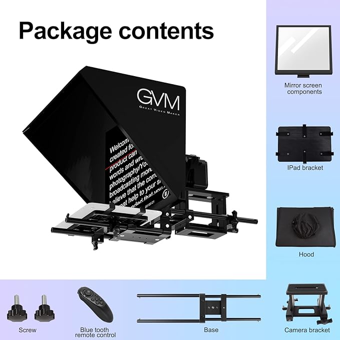 GVM Teleprompters for ipad Tablet DSLR Camera Portable 18'' Teleprompter Kit with Remote Control & App,Solid Aluminum Constructions,Colorless Spectroscope,Ultra HD Wide-Angle Lens