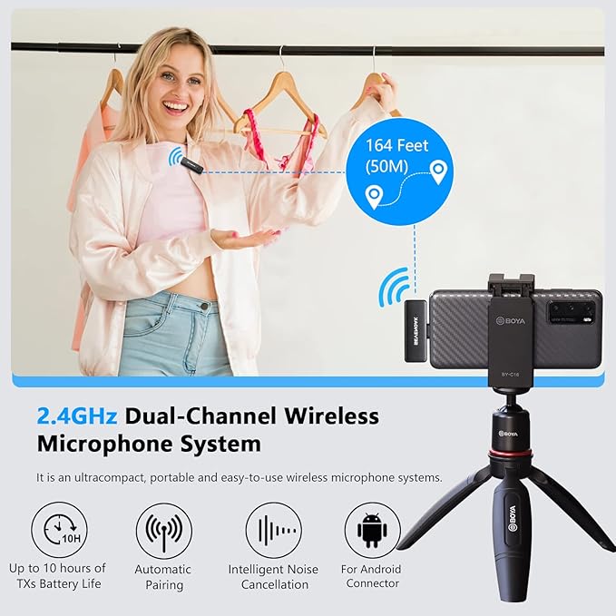 Sevenoak Wireless Lavalier Microphone for Android USB-C Phone Plug Play Type-C Mic for iPhone 15 Noise Cancellation Compact Cordless Clip on Mic for Video Recording Live Streaming Podcasting