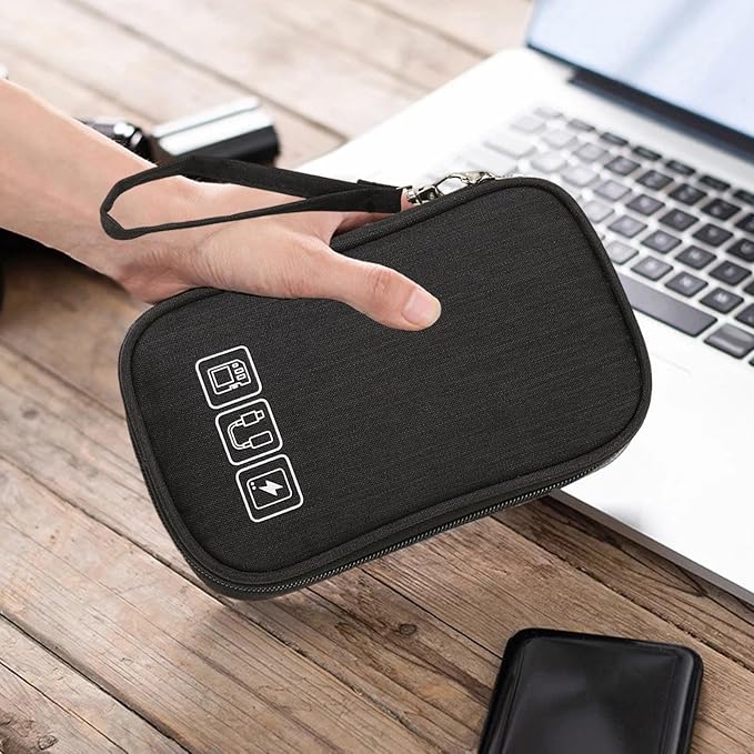 TKSDWBLTY 1Pcs Portable Cable Organizer Bag Small Electronic Cable Pouch Electronics Accessories Organizer Travel Digital Storage Bag for Power Bank Charger Card, Black