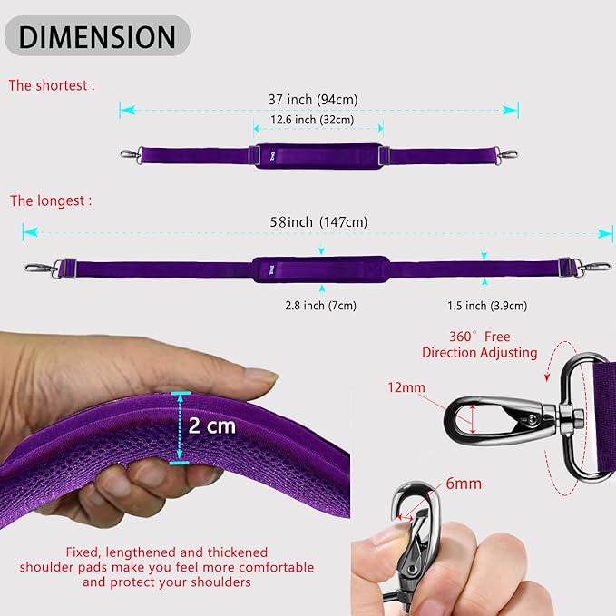ZINZ Shoulder Strap 58" Ultra-Thick Fixed Padded and Adjustable Buckles Crossbody Strap for Briefcase Laptop Bag Luggage