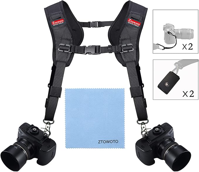 ztowoto Double Shoulder Camera Strap Harness Quick Release Adjustable Dual Camera Tether Strap for DSLR SLR Camera (focus)