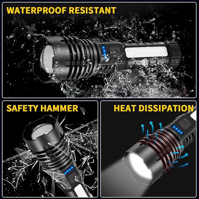 Rechargeable Flashlights High Lumens, 7Mode Flashlights Rechargeable, Super Bright Flashlight Camping, Adjustable Tactical Flash Light High Powered, LED Flashlight for Home Emergency 4Pack