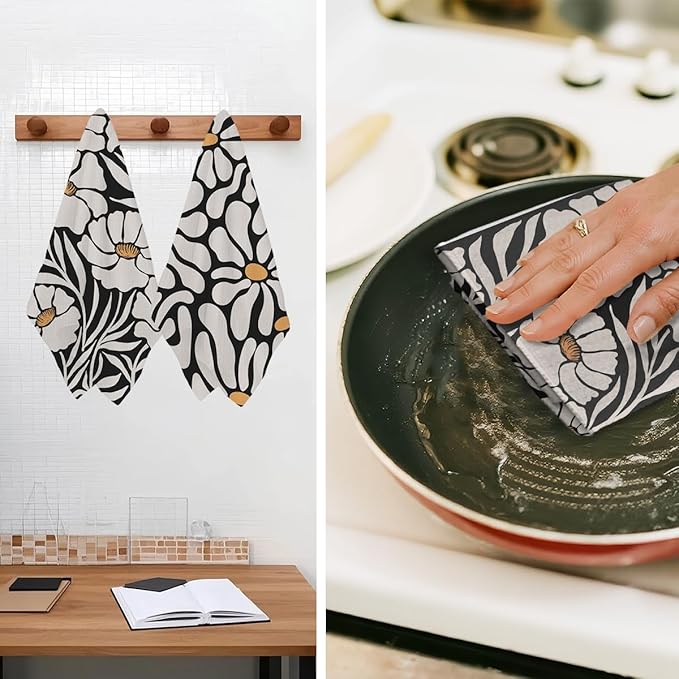 2Pcs Boho Floral Kitchen Towels 24x14 Inch, Abstract Botanical Decorative Hand Towels for Kitchen Home Bathroom, Absorbent Microfiber Dish Cloth Tea Towel, Home Gifts for Women Mom Grandma
