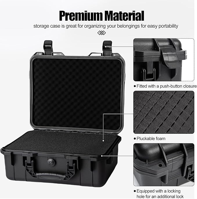 Moubruk Hard case Waterproof Hard Case with DIY Customizable Foam Insert Portable Protective for Camera Drones Equipments Tools Test Instruments 16.9''x13.7''x5.9''