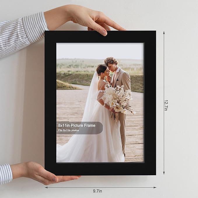 8x11 Picture Frame Set of 2, Made of Real Glass and Black Wooden Frame - 8 by 11 Photo for Wall or Tabletop Display