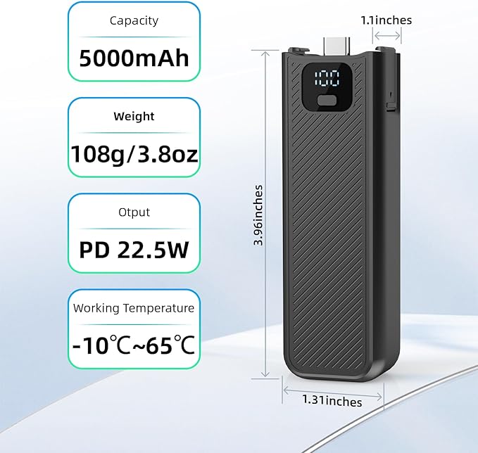 YONHUIZI Battery Handle with Digital Display Compatible with DJI Osmo Pocket 3 Creator Combo, Battery Grip for Xtra Muse 5000mAh 22.5W Fast Charging Power Supply Accessories, Reserved 1/4" Thread