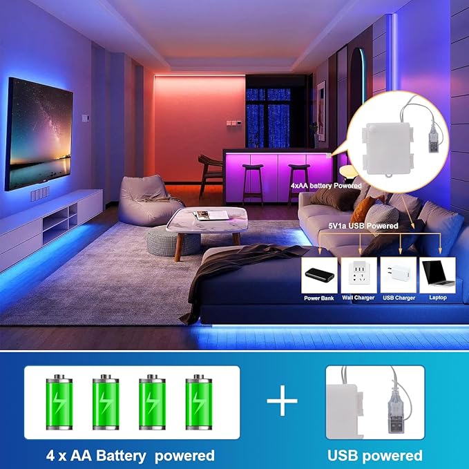 OMIKA 6.6FT 1152LEDs RGB COB LED Strip Lights Battery Powered, Remote Control Dimmable Color Changing Battery LED Strip Lights Cuttable Flexible for Outdoor Indoor Decoration