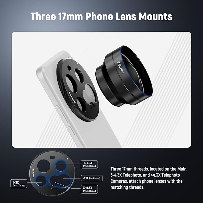 NEEWER 15 Ultra Lens Backplate, Aluminum Alloy 17mm Thread Phone Lens Adapter Holder for Main & Telephoto Cameras, Compatible with Xiaomi 15 Ultra Original Phone Case, PA111 (Black)
