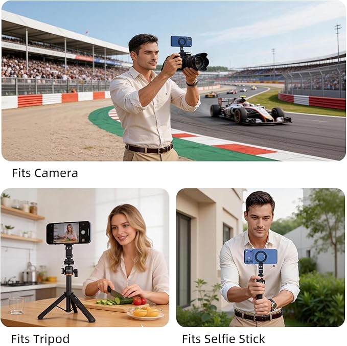Magnetic Phone Tripod Mount Adapter with 1/4" Thread, Cold Shoe Phone Holder for Camera. Compatible with MagSafe for iPhone, 360° Rotatable, Foldable, Portable Design for Photography Video Vlog