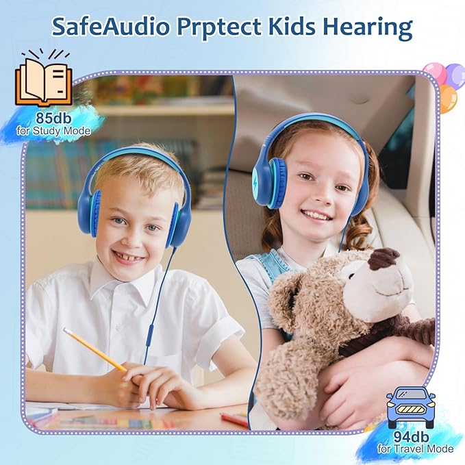 Kids Headphones Wired with Microphone, USB Type C Headphones for Kids Girls Boys with Cord/LED Lights/85/94dB Volume Limit, Portable Over Ear Headphones for School/Travel/Tablet/iPad