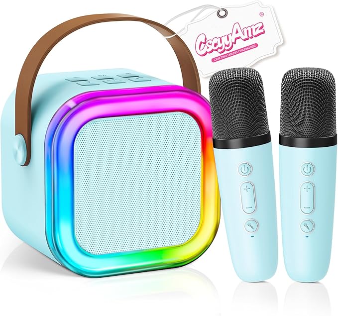 【2026 Newest】 Mini Karaoke Machine for Kids Girls & Boys - Portable Bluetooth Speaker with 2 Wireless Microphones - Kids Birthday Gifts for Ages 4-10 - Kids' Instrument Accessories - Blue