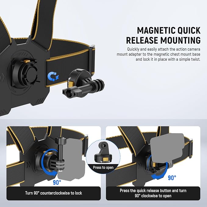 NEEWER Chest Mount Harness for Action Camera,Adjustable Hand Free Chest Strap Compatible with GoPro Hero DJI Osmo Insta360,Magnetic Release Action Camera Chest Mount for Point of View Video Vlog,GP25