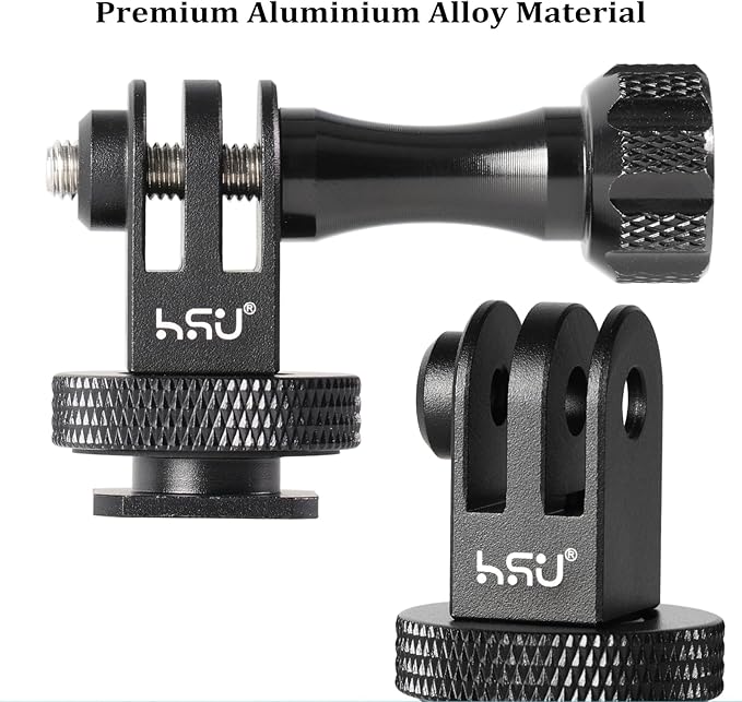 HSU Aluminum Cold Shoe Mount Adapter, 1/4-20 screw hole Tripod Mount Adapter for GoPro Hero 13/12/11/10/9/8/7/6, DJI Osmo Action AKASO, Applicable for Tripod Selfie Stick Monopod and DSLR Camera Flash