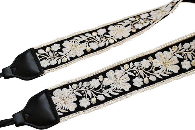 UNIKSTRAP Original Design Adjustable Camera Strap, Luxurious black velvet with gold embroidery, 2.4 Inch (6cm) Width, Fit for Canon Nikon Sony Interchangeable Lens Digital Camera/DSLR