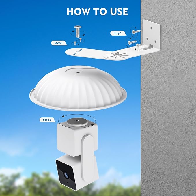 2 Pack Wall Mount with Rain Cover for WYZE Cam Pan V3/V2, Weatherproof Sun Shade and Outside Metal Corner Mount, Reduce Blind Spots for Outdoor Use