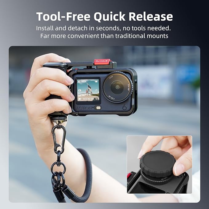 BRDRC Grip Kit for DJI Action 6 (with Cage), Handle Holder Bundle Expansion Mount with Shutter Button, Quick Release, Cold Shoe for DJI Osmo Action 6 Accessories