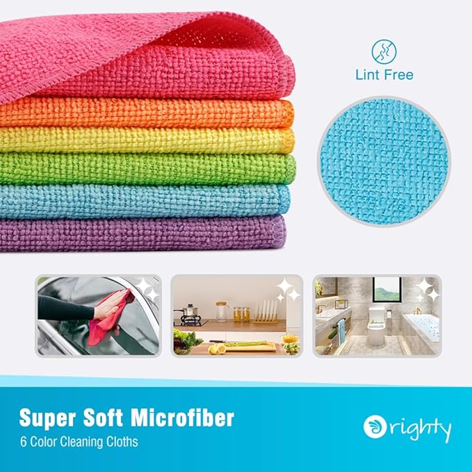 Orighty Microfiber Cleaning Cloth Pack of 12, Microfiber Towels for Cars, Highly Absorbent Car Cleaning Supplies, Lint Free Cloths Clean Rags for Car Care, House, Kitchen, 12x12 inch