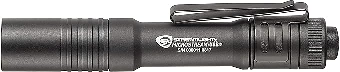 Streamlight 66601 MicroStream USB 250-Lumen 1150-Candela EDC Ultra-Compact Flashlight with Rechargeable Battery, Clear Retail Packaging, Black