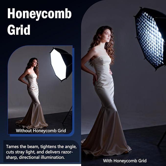 35.4"/90cm Octagonal Softbox, Quick Release Bowens Mount Softbox with Honeycomb Grid, Light Diffusers, Carrying Bag, Professional Soft Box for Studio Photography Lighting Flash