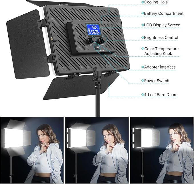 2 Pack Led Video Light Panel Lighting Kit with Barn Doors, 8000mAh Rechargeable Camera Light, 2500K-8500K Photo Light for Outdoor Indoor Photography Video Recording Live Streaming Zoom Calls