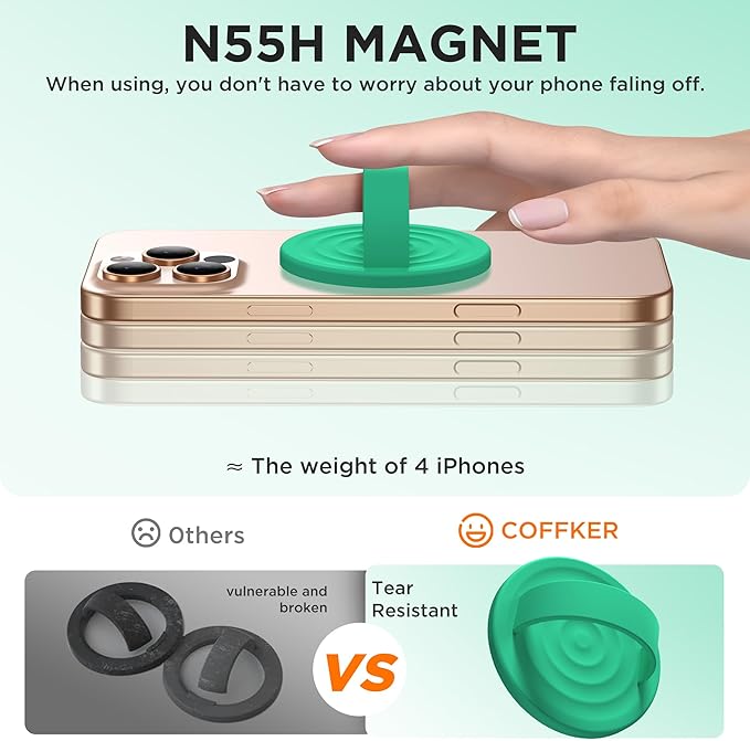 Magnetic Phone Grip Ring Holder, Liquid Silicone Magnet Cell Phone Grip Finger Loop, Compatible with Magsafe, Back of Phone for iPhone 17/16/15/14/13/12 Series, Emerald Green