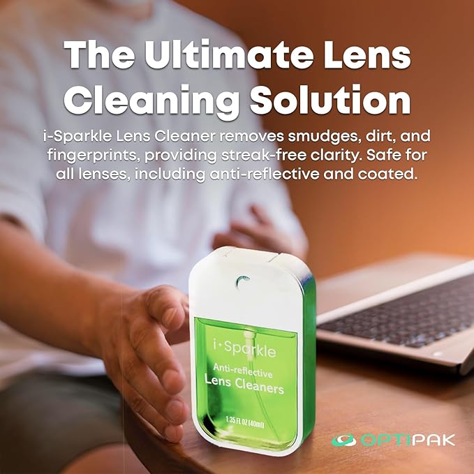 I-Sparkle Anti-Reflective Lens Cleaner Spray kit | (2x) 1.35oz Glasses Cleaner Spray + (2x) Microfiber Cloth for Eyeglasses, Sunglasses, Lenses, Screens and Camera Cleaning Kit (4 Piece Set)
