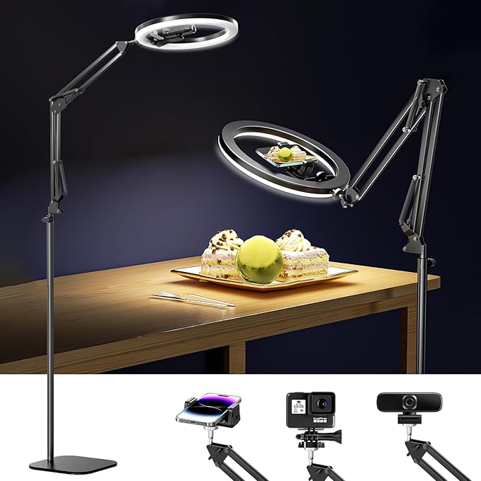 UBeesize 12" Ring Light Tripod for iPhone with Overhead Phone Mount, 75" Tall Ring Lights with Stand and Camera Mounts for Photography/Live Streaming/TikTok/YouTube Content Creation