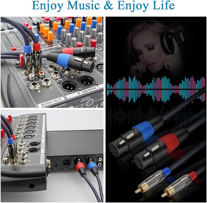 Dual XLR to RCA Cable - 15 Feet, 4N OFC Wire, HiFi Audio Cable for Amplifier, Mixer, Microphone
