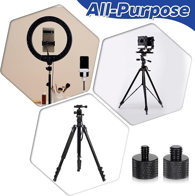 2pcs 1/4 to 3/8 & 3/8 to 1/4 Camera Tripod Adapter Tripod Screw Adapter 1/4 Male to 3/8 Female and 3/8 Male to 1/4 Female Adapters Set for Camera Monitor Tripods Microphone Mic Stand Mount