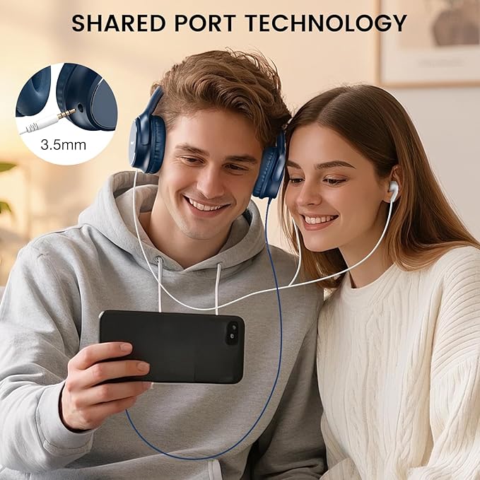 USB C Wired Over-Ear Headphones with Microphone, Volume Control, Share Port, and Adjustable Headband Foldable Stereo Headset for Adult/Teens for iPhone 16, Samsung, Laptop, Gaming, Travel