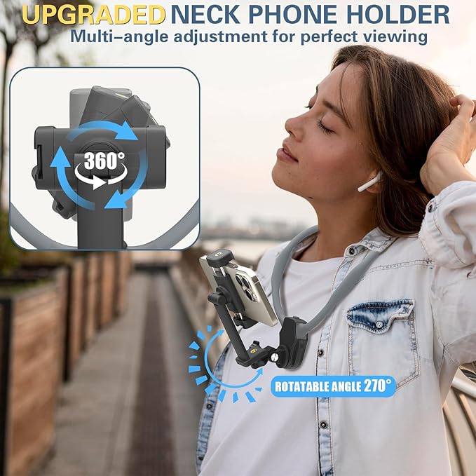 Beviliu Neck Phone Holder for Recording, Hands-Free POV/Vlog Neck Mount with Phone Clip & Chest Strap for Cooking/Fishing/Video Filming, Content Creator Phone Holder for iPhone Android Insta360