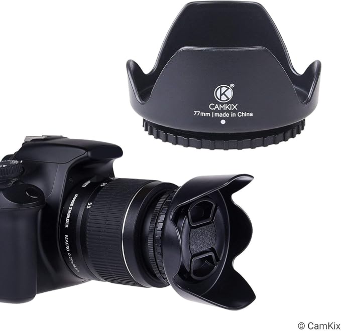 77mm Set of 2 Camera Lens Hoods and 1 Lens Cap - Rubber (Collapsible) + Tulip Flower - Sun Shade/Shield - Reduces Lens Flare and Glare - Blocks Excess Sunlight for Enhanced Photography and Video Foo