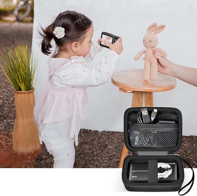 Digital Camera Case Compatible with VAHOIALD FHD 1080P/ for CAMKORY Digital Point and Shoot/for KODAK PIXPRO FZ45-BK 16MP Vlogging/for IWEUKJLO/for Nsoela, Holder for SD Card More- Black (Box Only)