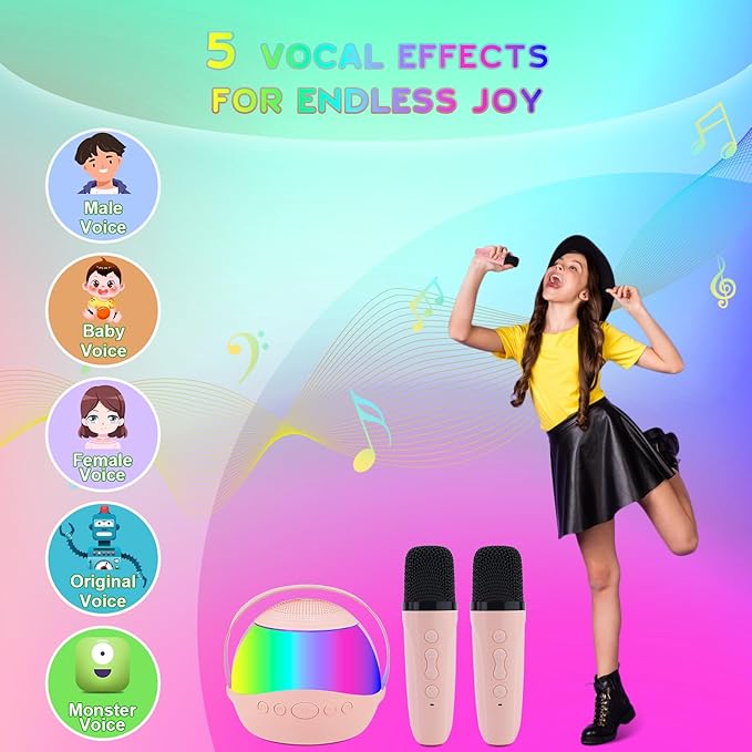 Karaoke Machine for Kids Adults,Portable Bluetooth Mini Karaoke Microphone Singing Speaker with 2 Wireless Mic and Light,Toys for All Smartphones,Birthday,Family,Home Party