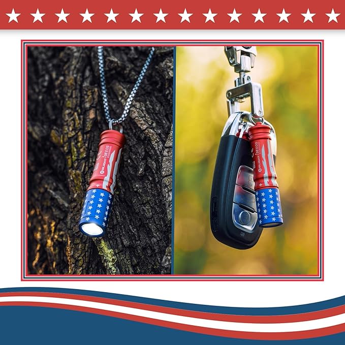 OLIGHT i3E EOS PMMA TIR Lens AAA EDC Flashlight 90 Lumens Compact Keychain Flash Light for Night, Camping (Stars & Stripes Edition)