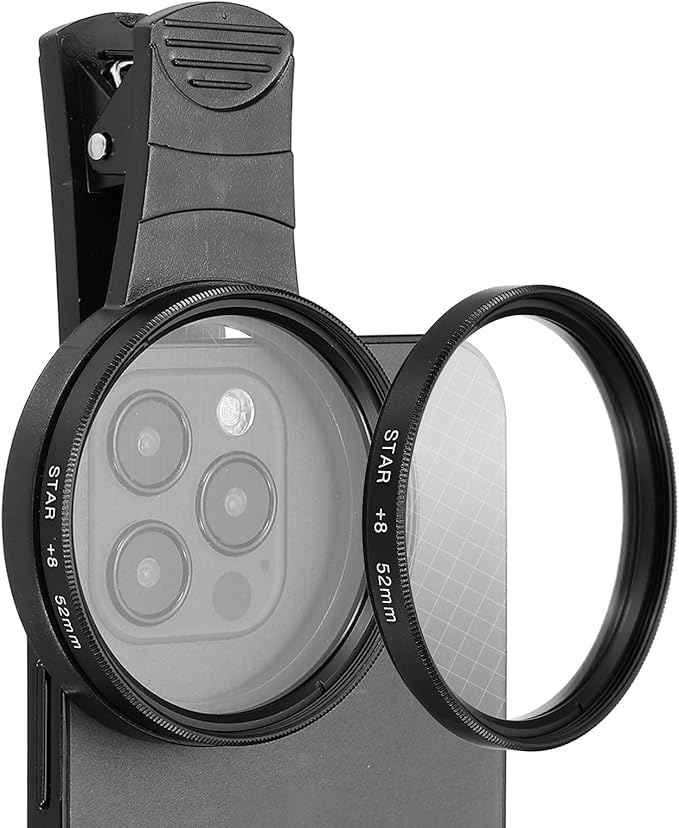 PATIKIL 52mm Phone Camera Lens, Clip-On 8 Point Star Filter Circular Polarizing Lens for Most Smart Phones and DSLR Cameras, Black