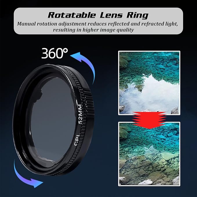 Anti-Glare Magnetic Phone Filter, Professional 52mm CPL Polarizing Filter, Reduces Reflections Enhances Colors, Magnetic Phone Camera Filter for Glass & Product Photography (4PCS)