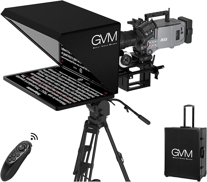 GVM Teleprompter Kit for Digital Cameras/camcorders Portable 18.5'' Teleprompter Kit with Remote Control & App,with 18.5" Android All-in-One Monitor and Carry Case