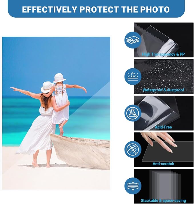 100 Pcs Clear Photo Sleeves, Top Loading Acid-Free Plastic Sheet Protectors for Photos, Index Cards, Archival Safe, Water/dust Proof Storage, 3.5x5