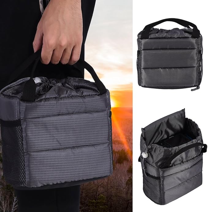 Padded DSLR/SLR Camera, Portable Insert Partition Camera Handbag Shockproof Protective Case Carrying Pouch for DSLR Camera/Lens(Gray)